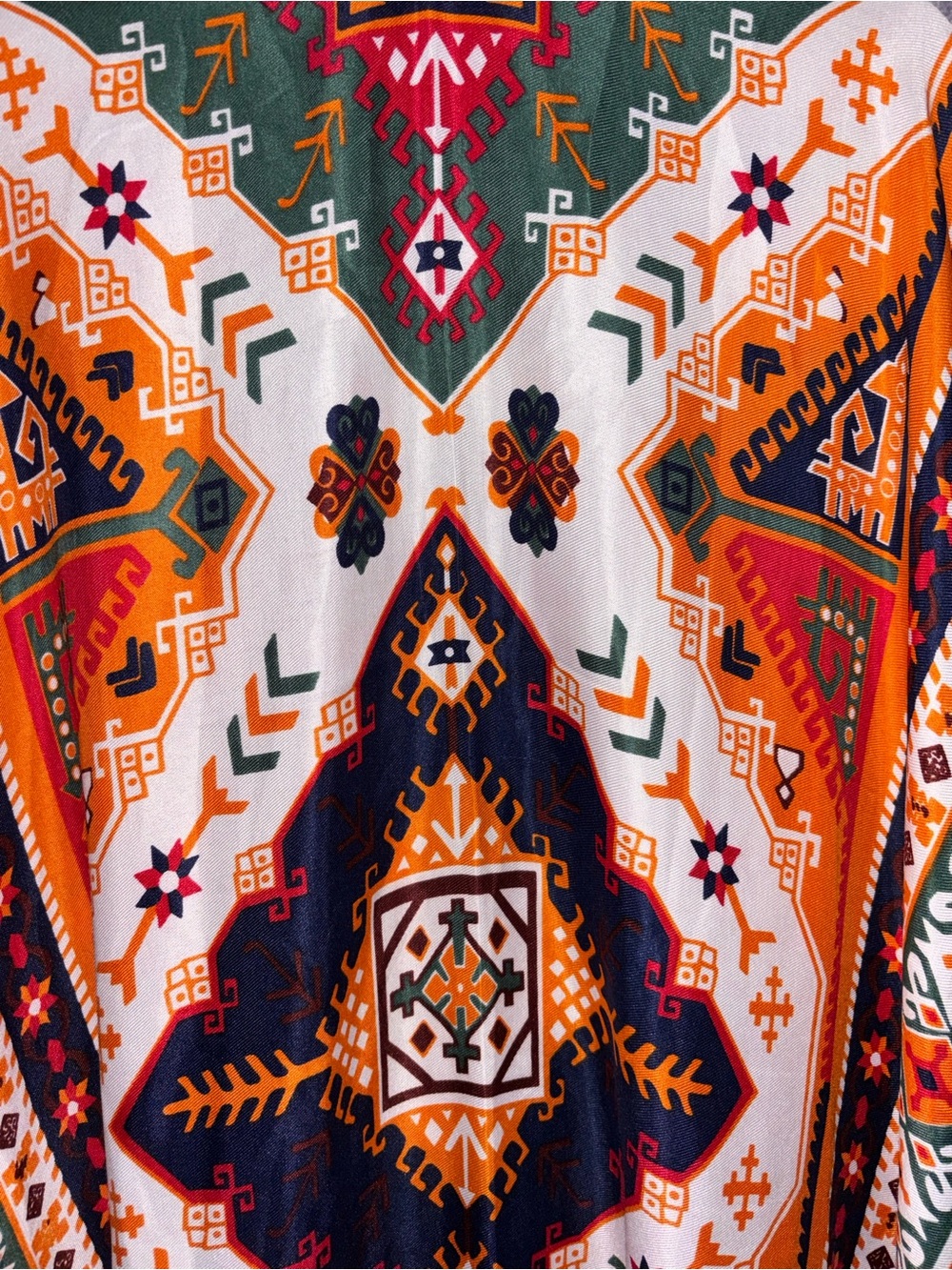 Jessica McClintock Orange, Navy & Green Geometric Kimono w/Tassles, NWT - Picture 7 of 10